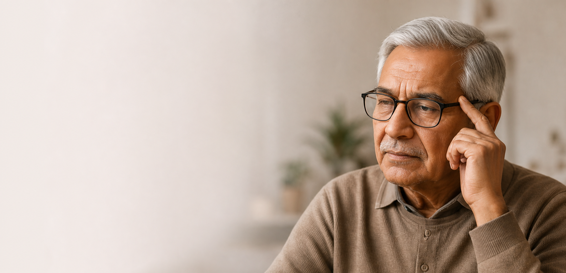 Senior man reflecting on changes in memory
