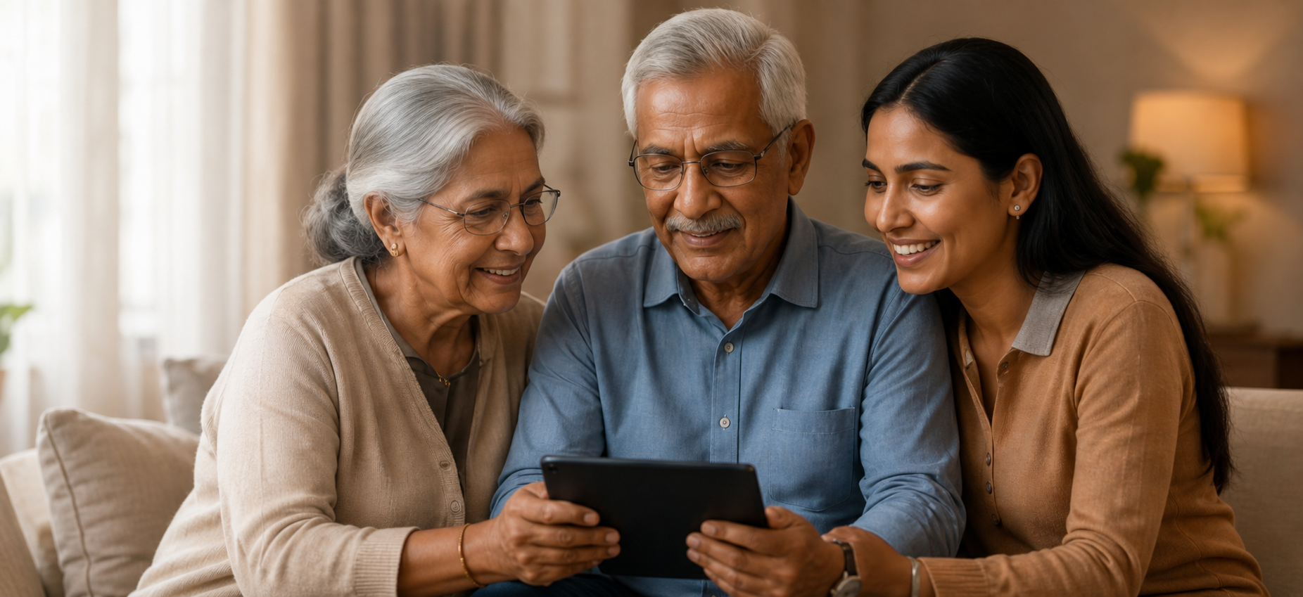 Senior couple spending time with their adult daughter