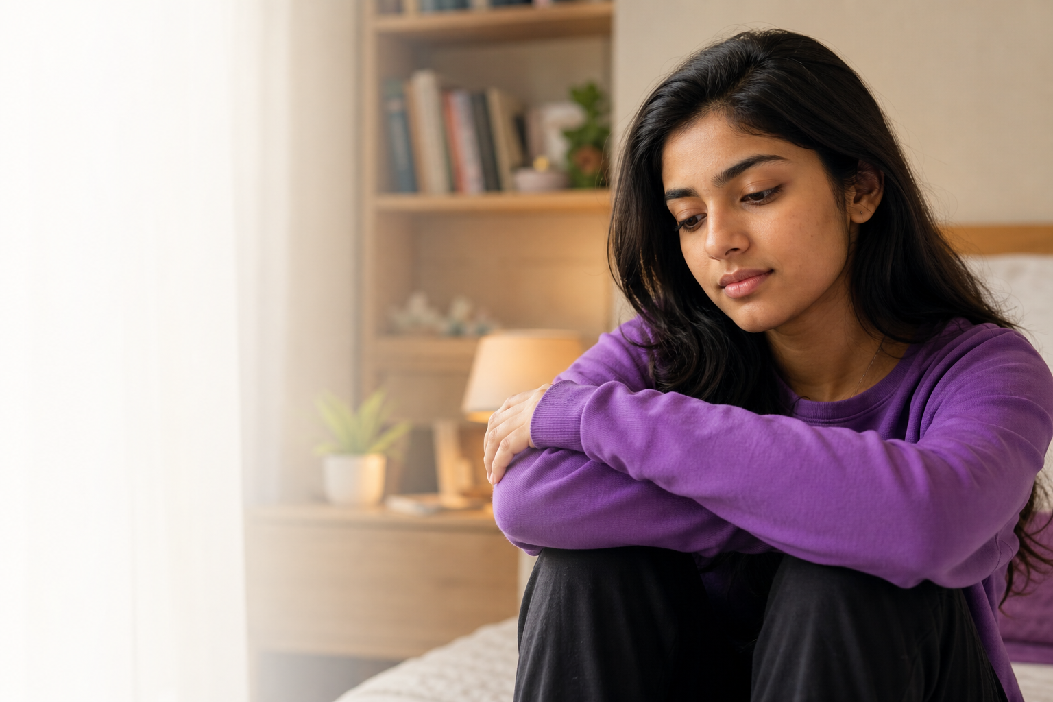 Teenage girl sitting quietly and feeling emotionally withdrawn